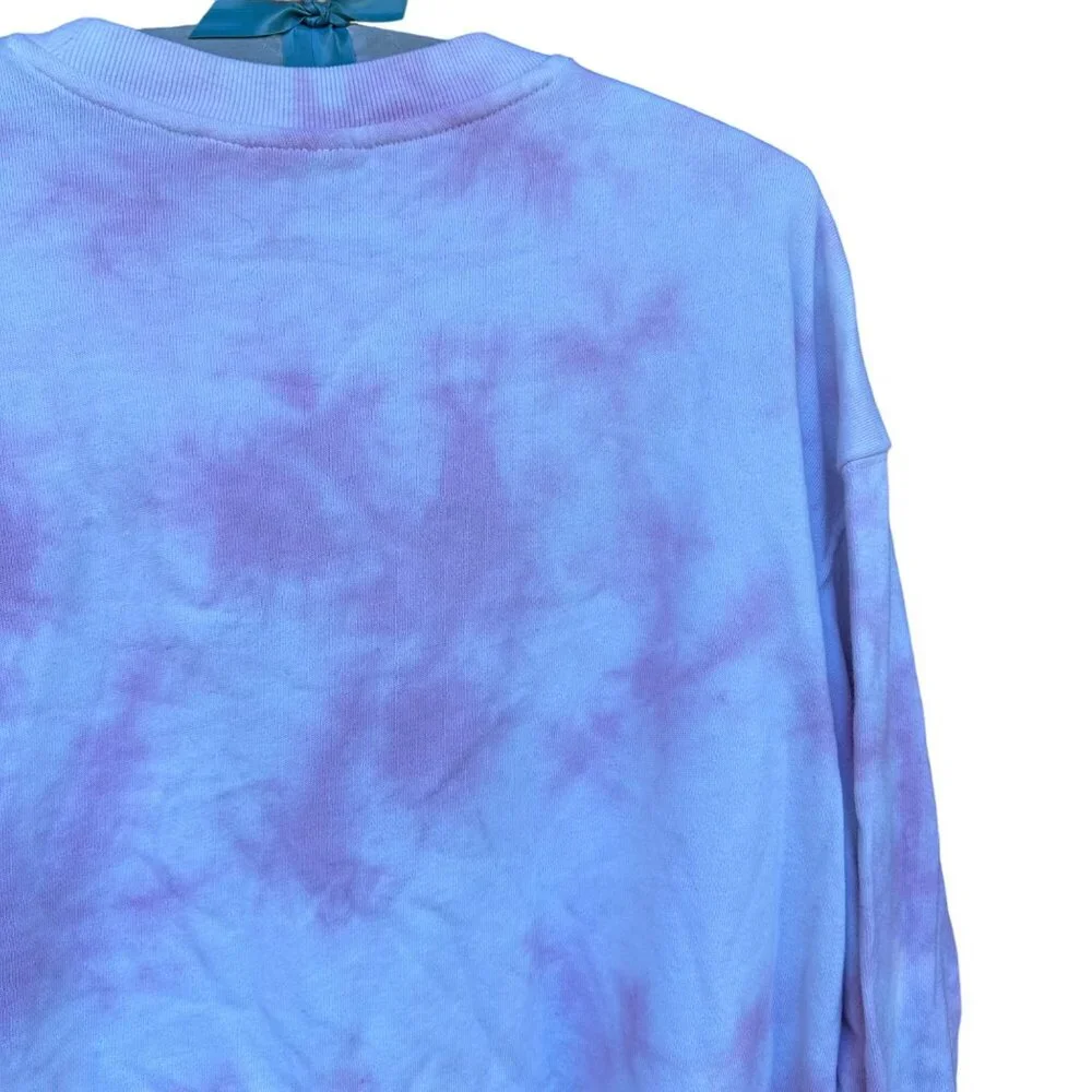Mighty Fine “Je T’aime” Pink Tie Dye Oversized Crop Sweatshirt Size XS - Picture 10 of 12